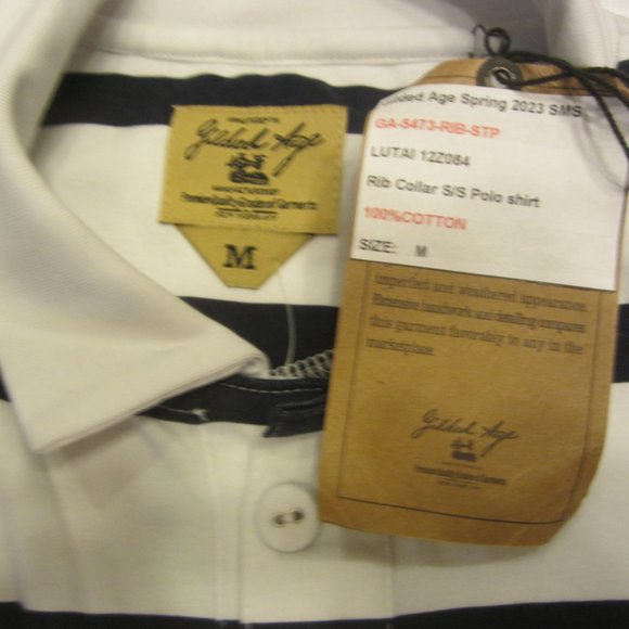 POLO SHIRT SOFT GILDED AGE NY POLO SHIRT, WHITE W/BUE STRIPES, MEDIUM, W/TAGS - Picture 8 of 10